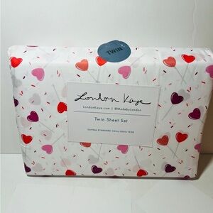 London Kaye Heart Valentine Sucker Lollipops White Twin Sheet Set
